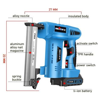 Εύκολη φόρτιση 21V με μπαταρία Brad Nailer για ξυλουργική και ταπετσαρία