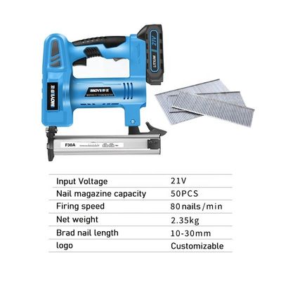 Εύκολη φόρτιση 21V με μπαταρία Brad Nailer για ξυλουργική και ταπετσαρία