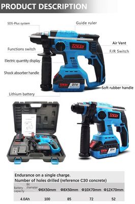Ελαφρύς 21V Brushless ηλεκτρική δύναμη σφυρί τρυπάνι με 2pcs 4.0Ah μπαταρία λιθίου